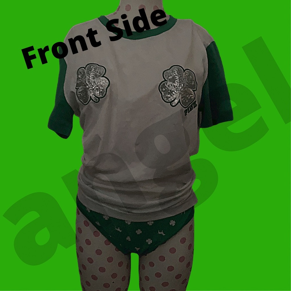 Pink Victoria’s Secret Bling Sequin Shirt Size Extra Small St Patricks Day Logo - Picture 7 of 16